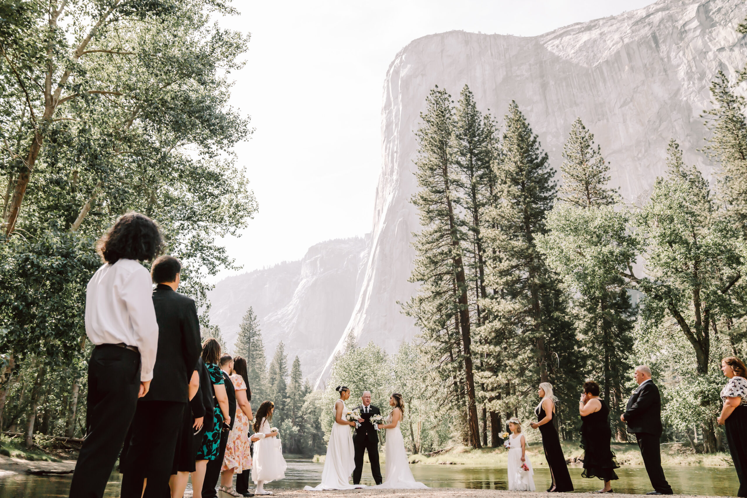 A wedding ceremony at Cathedral Beach in Yosemite