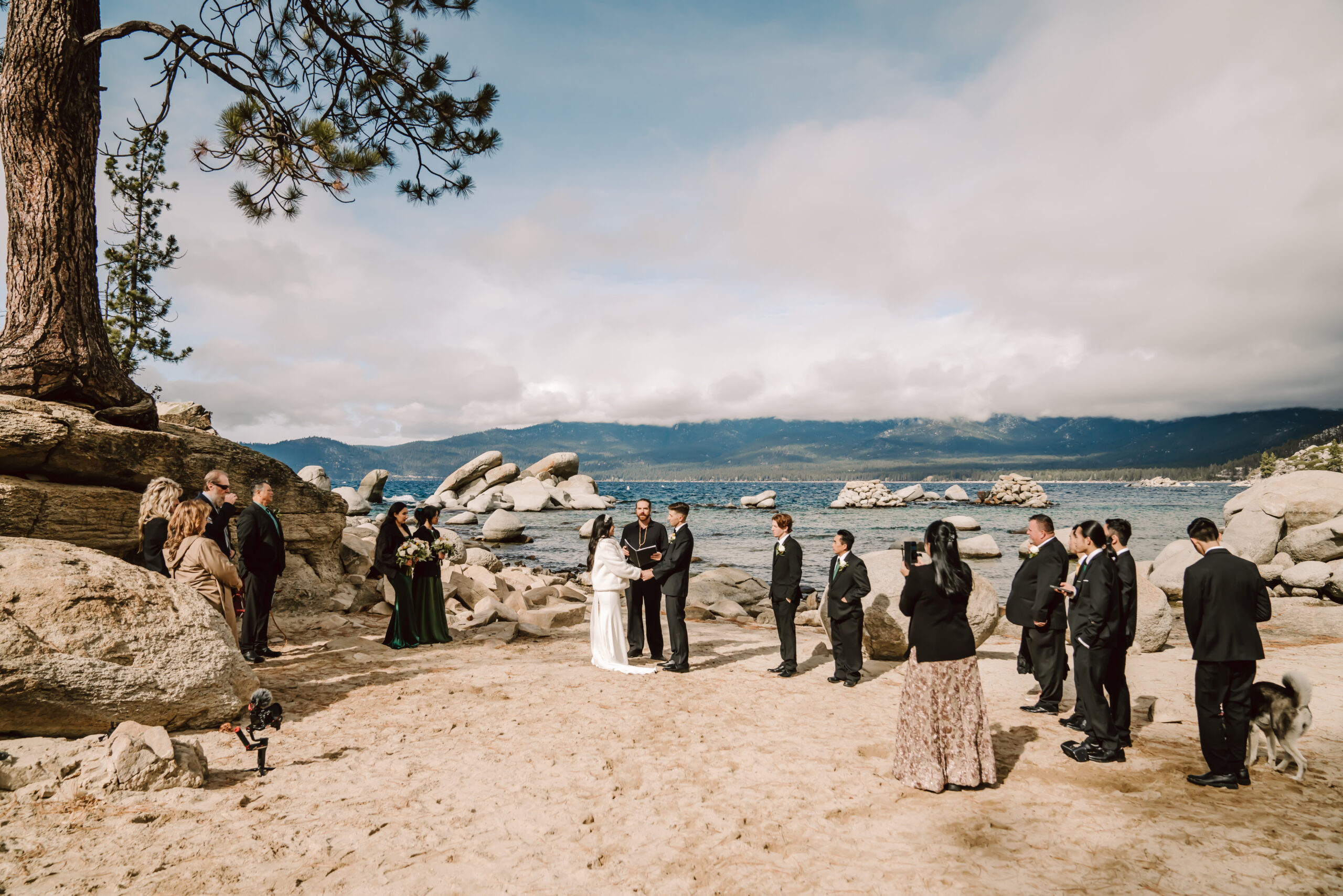 Elopement Ceremony at Sand Harbor in Lake Tahoe with Friends and family