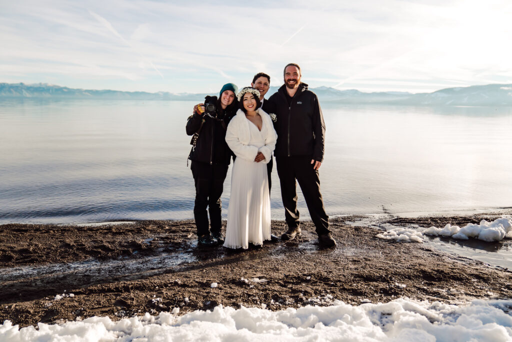 A elopement couple and us on their wedding day in Tahoe