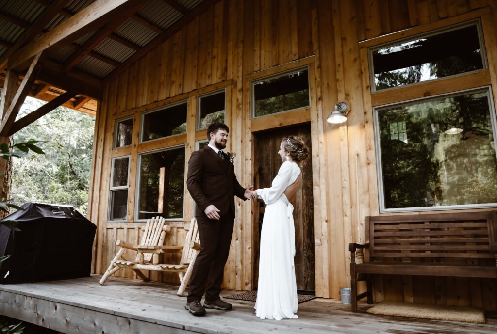a bride and grooms first look on their elopement day 