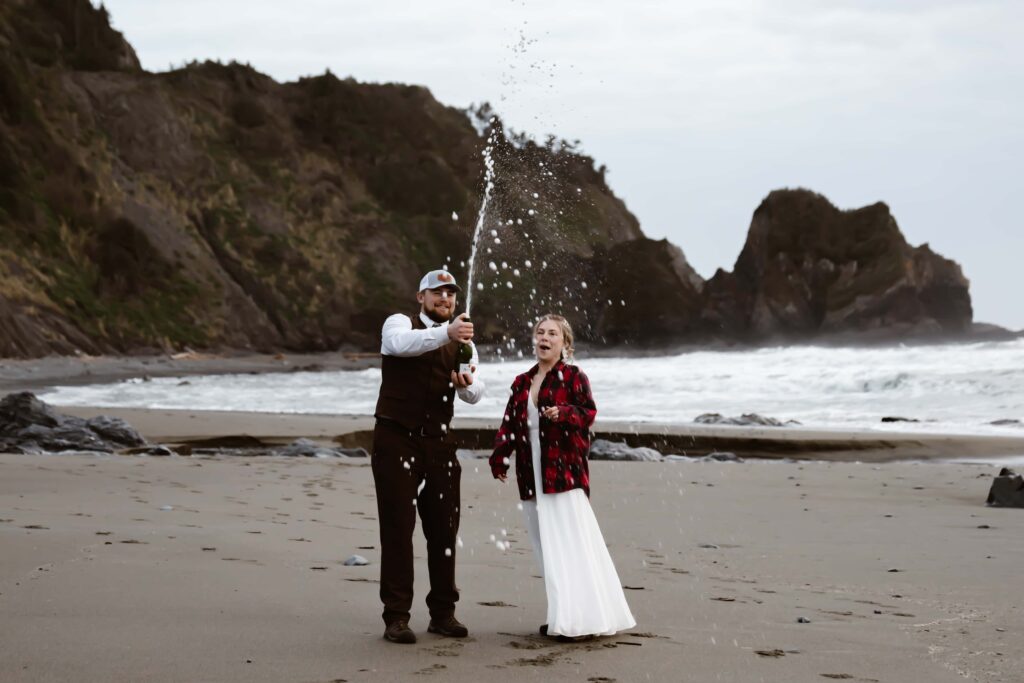 champagne pop on the california coast for an elopement day