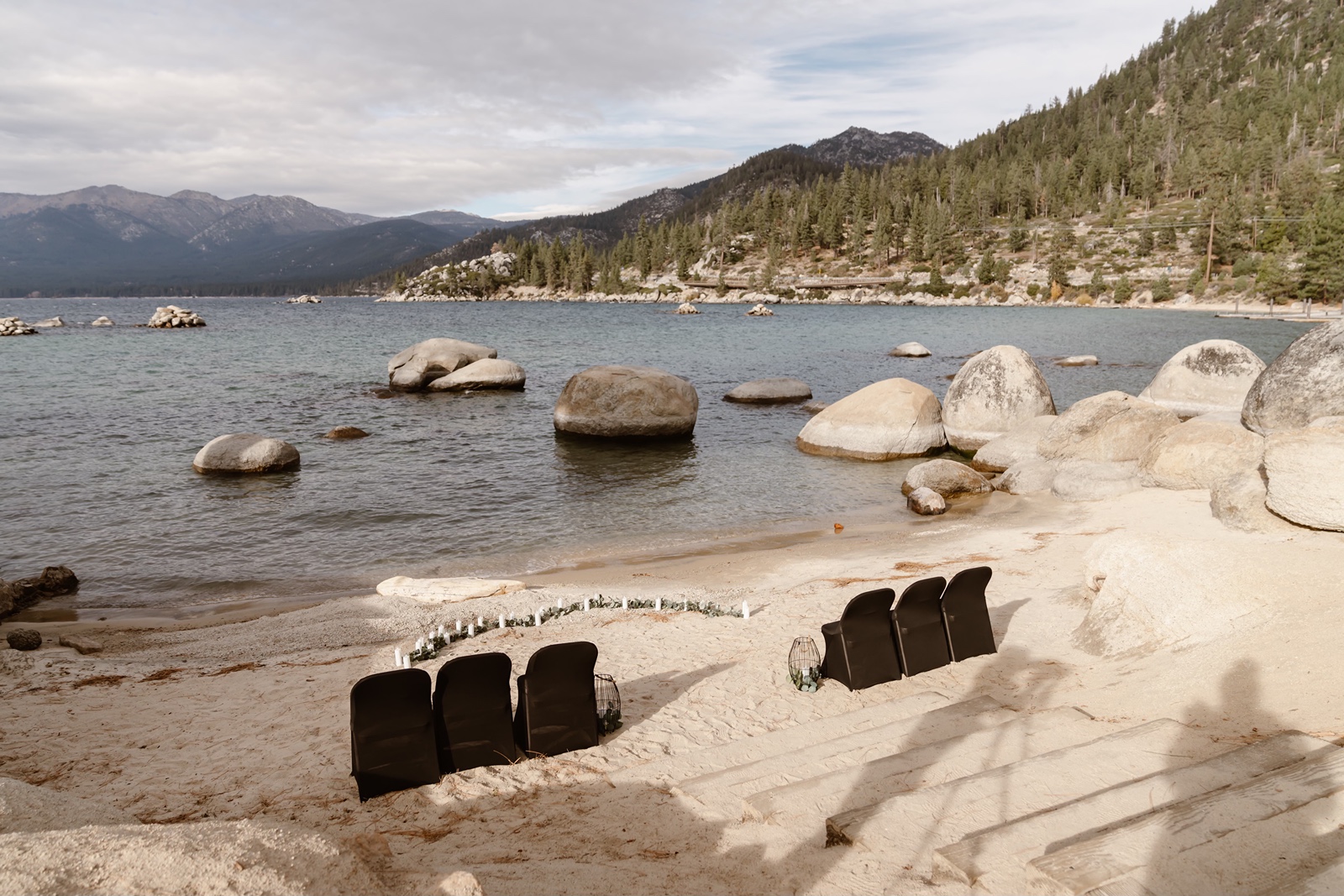 Wedding ceremony decor for the Sand Harbor wedding