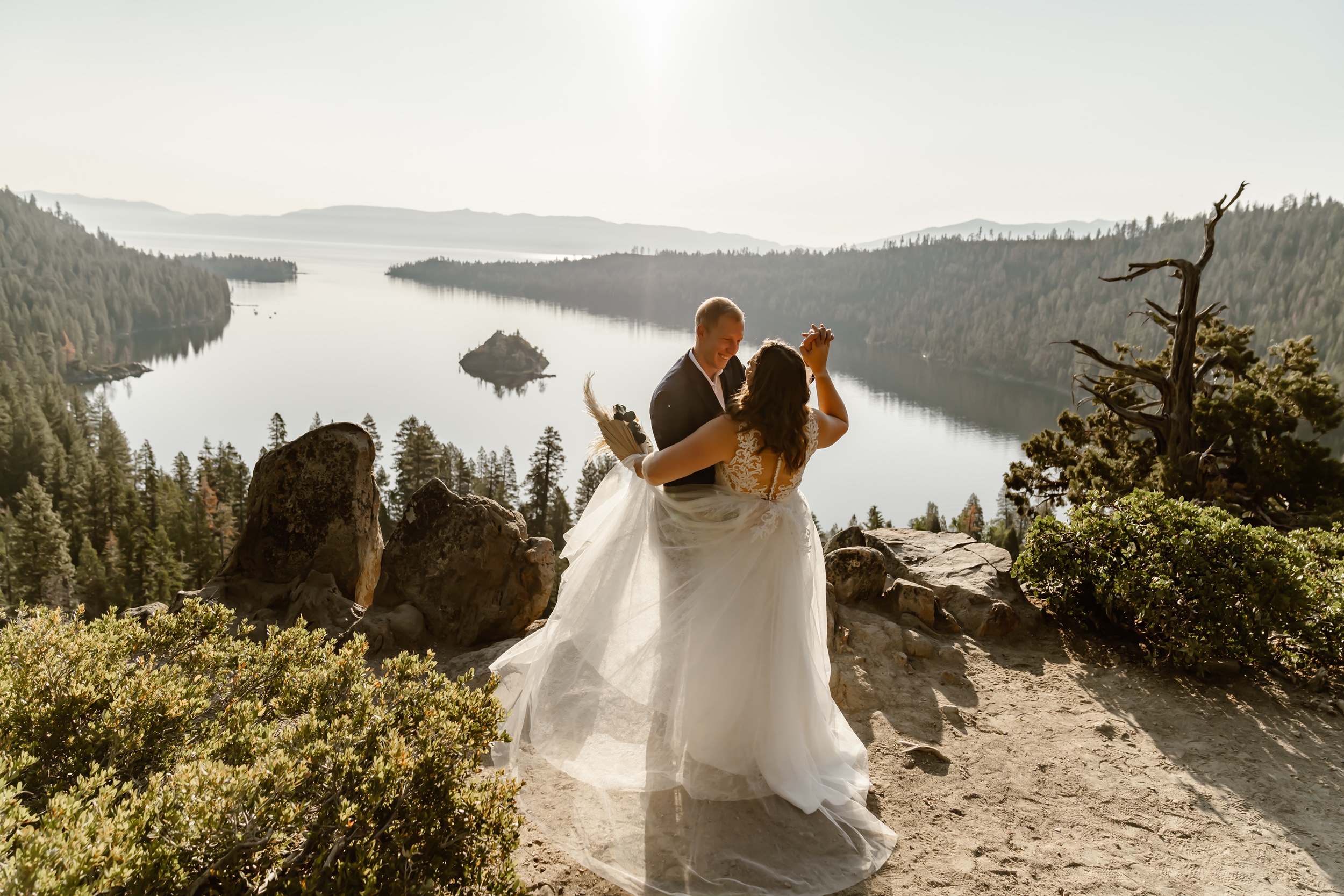 Bride and groom have first look at Lake Tahoe elopement