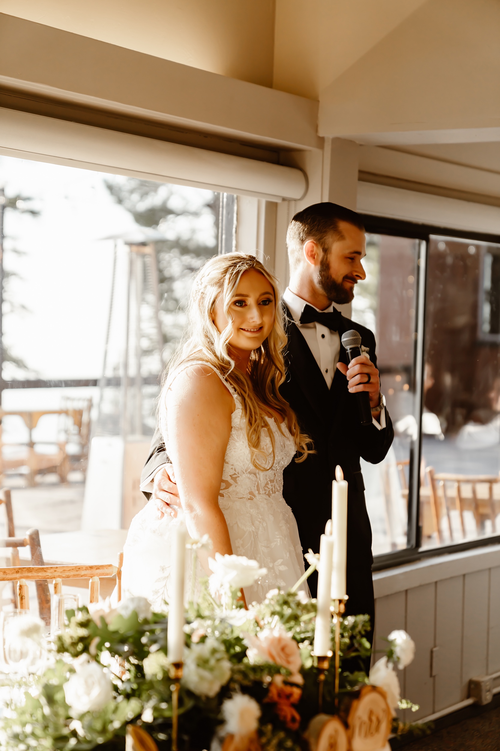 Bride and groom at Heavenly Ski Resort wedding reception