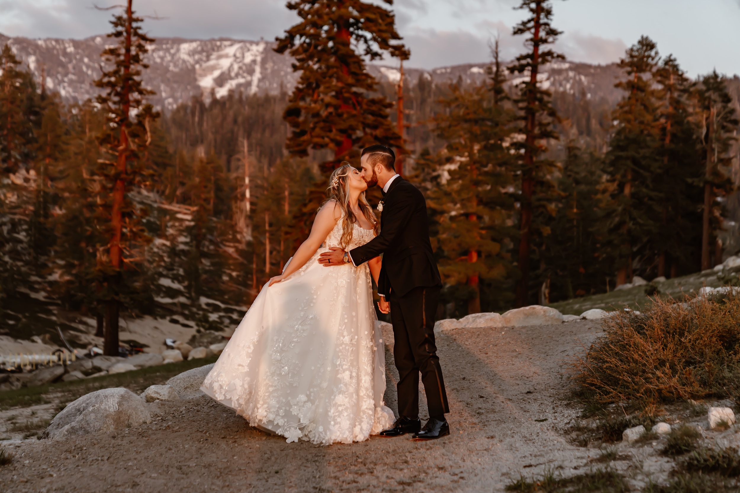 Bride and groom with Lake Tahoe backdrop