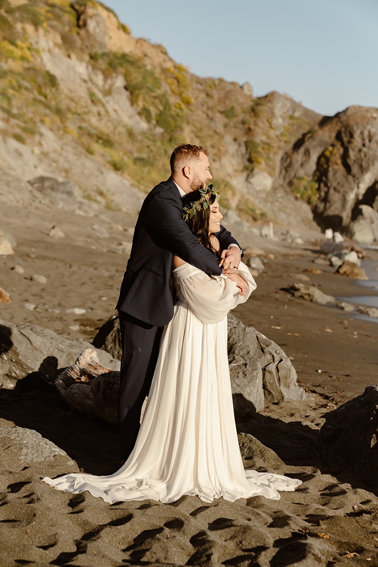 Bride and groom Shell Beach elopement photos