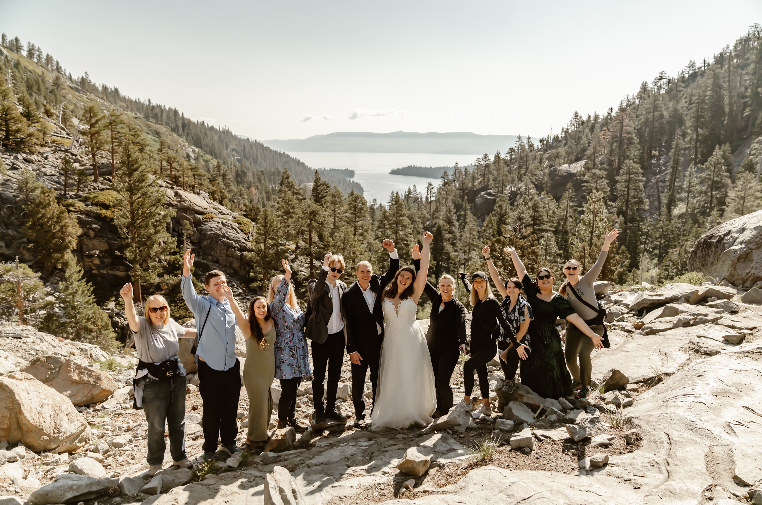 Emerald Bay elopement hike with friends and family
