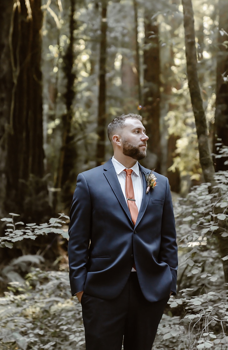 Groom portraits at the forest elopement