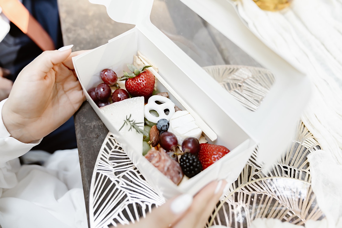 Individual charcuterie boxes for the forest elopement