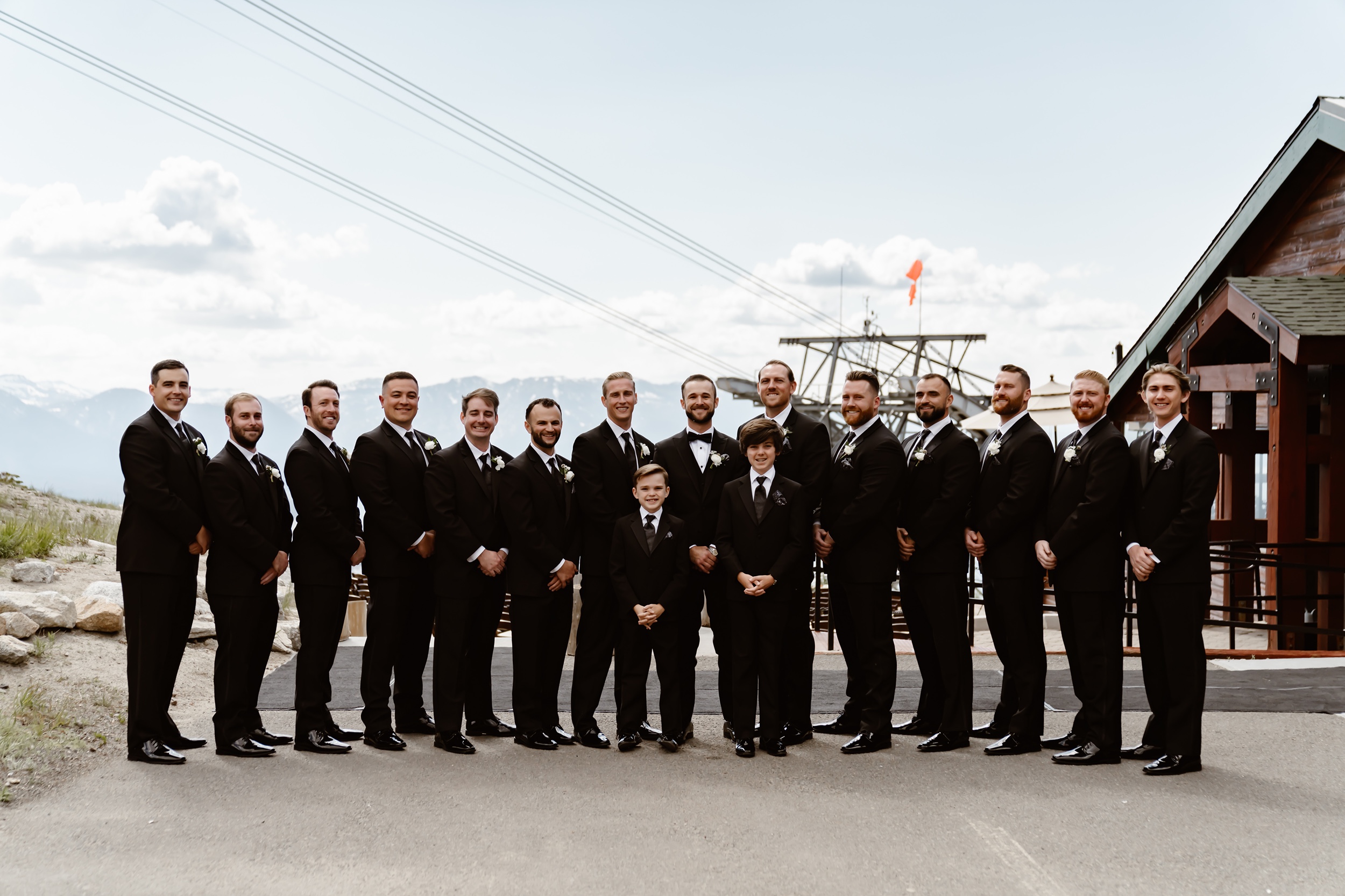 Groom and groomsmen pose at Heavenly Ski Resort wedding