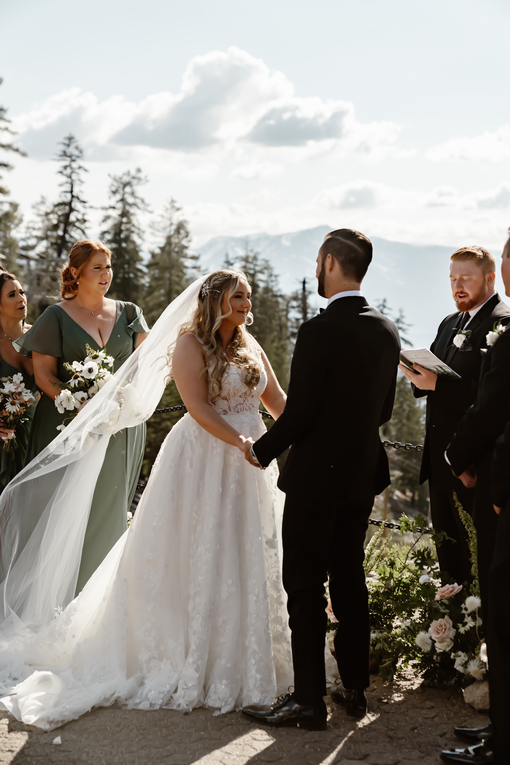 Bride and grooms say their vows at Heavenly Ski Resort wedding