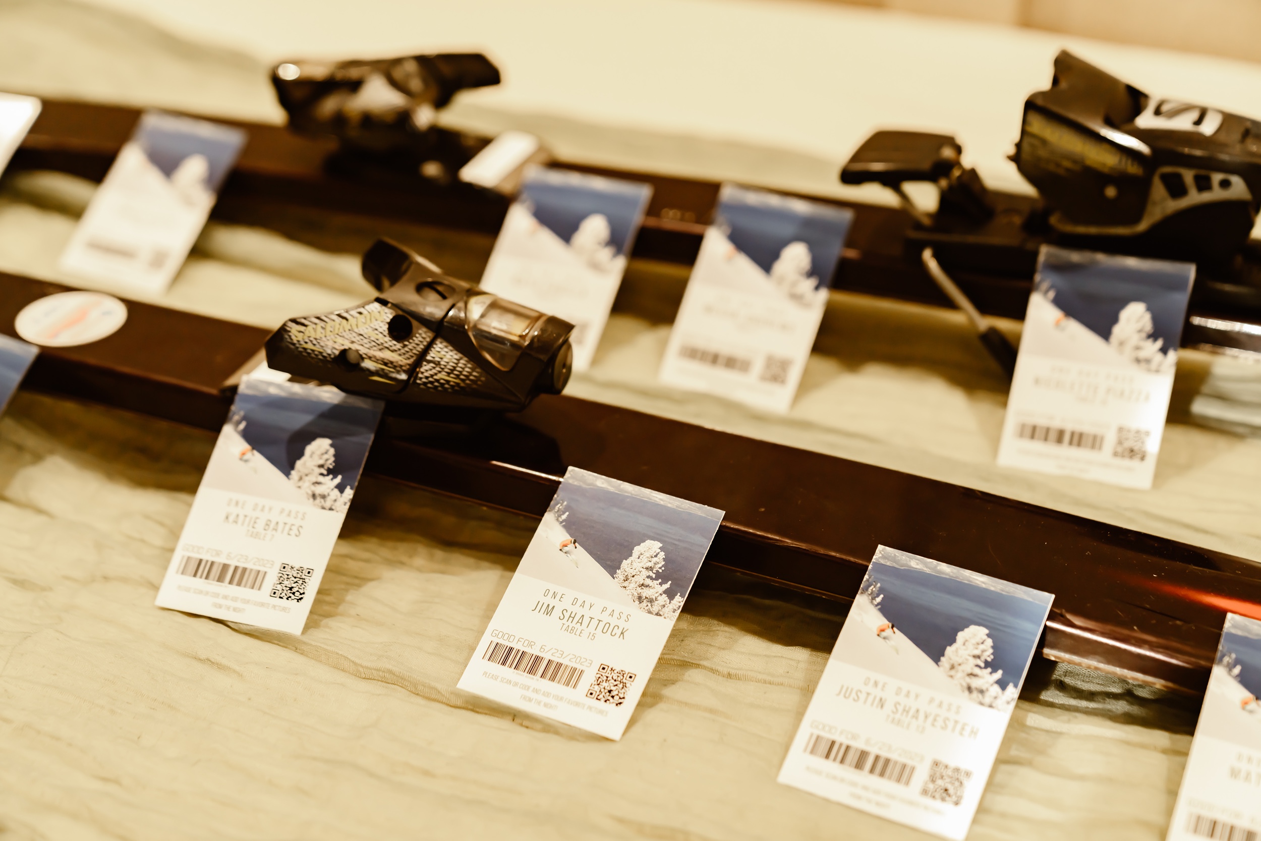 Escort cards made from ski lift tickets
