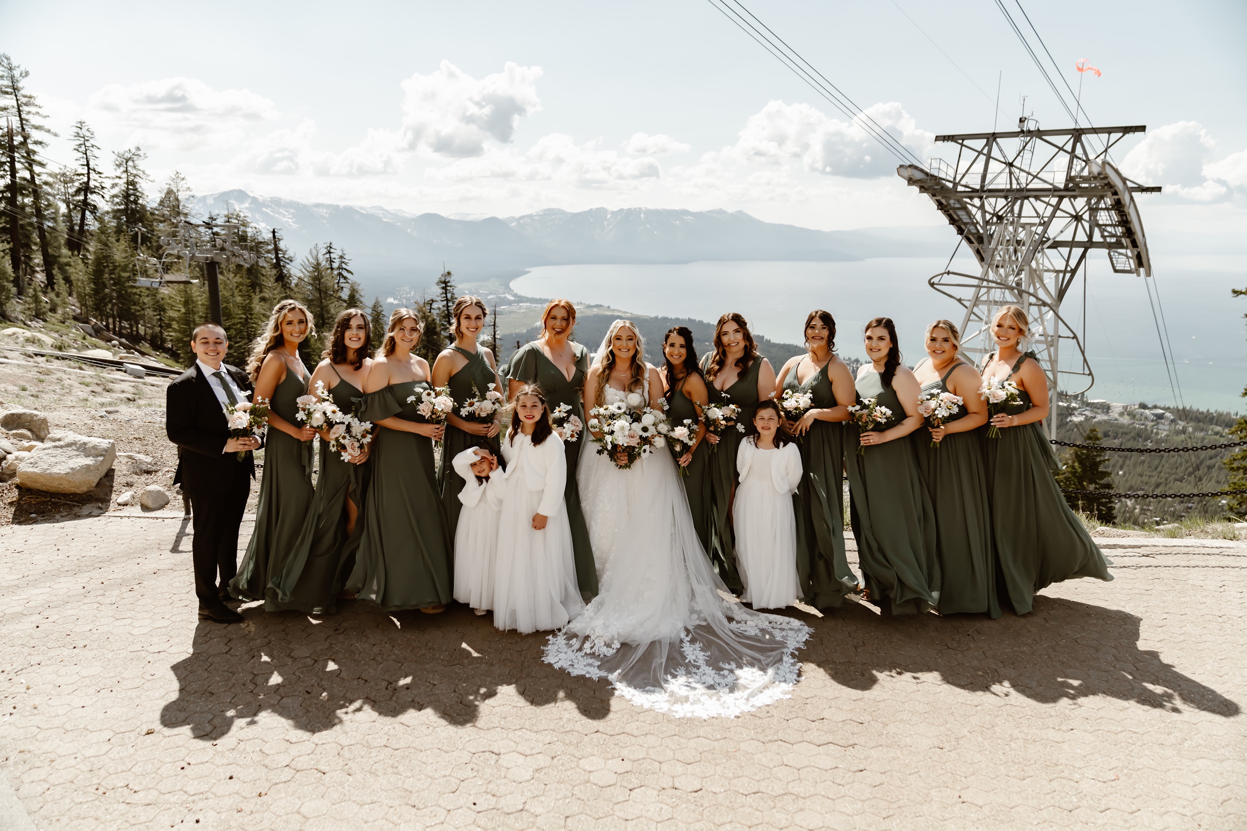 Wedding party smiles at Heavenly Ski Resort wedding