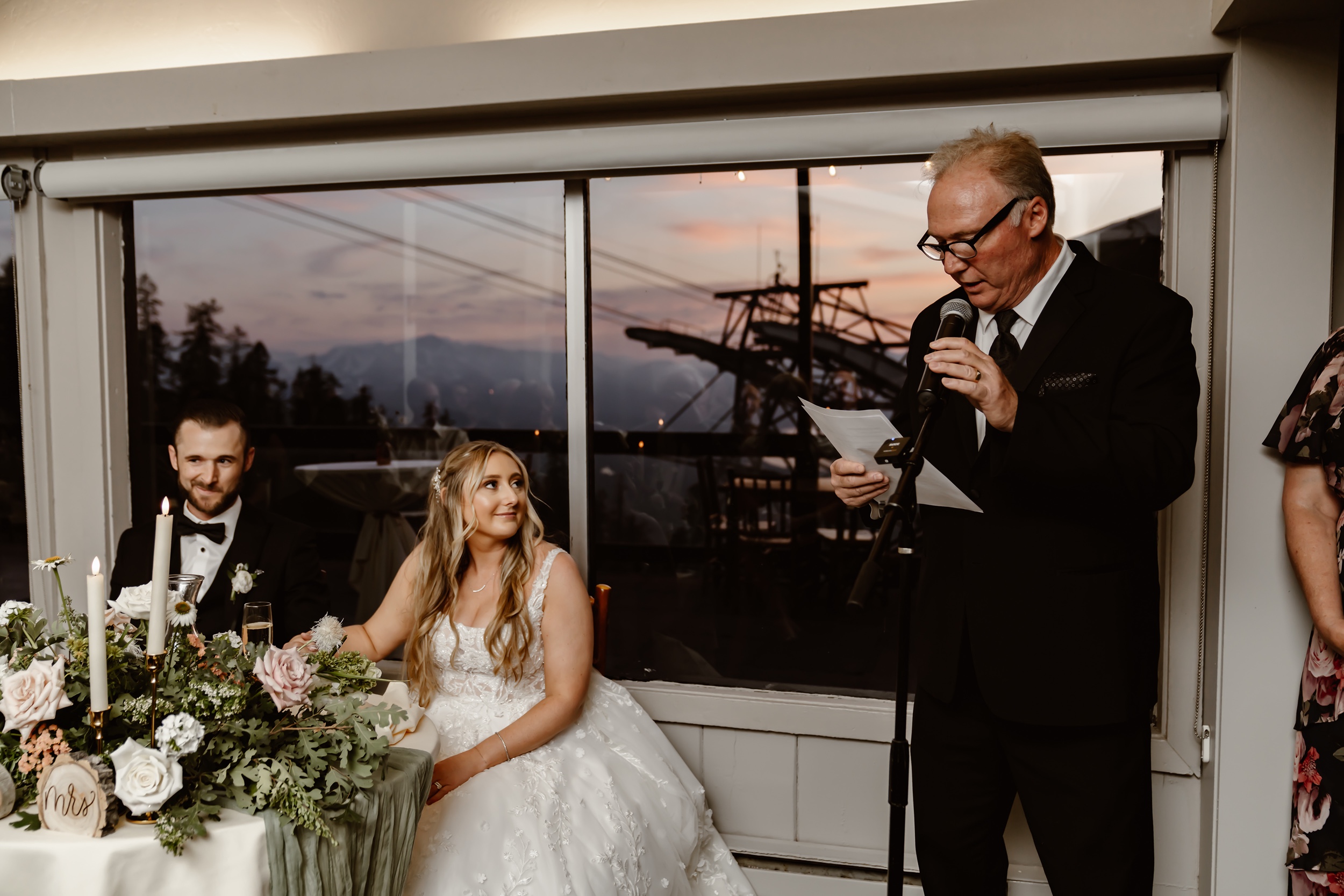 Father of the bride gives speech at Heavenly Ski Resort wedding