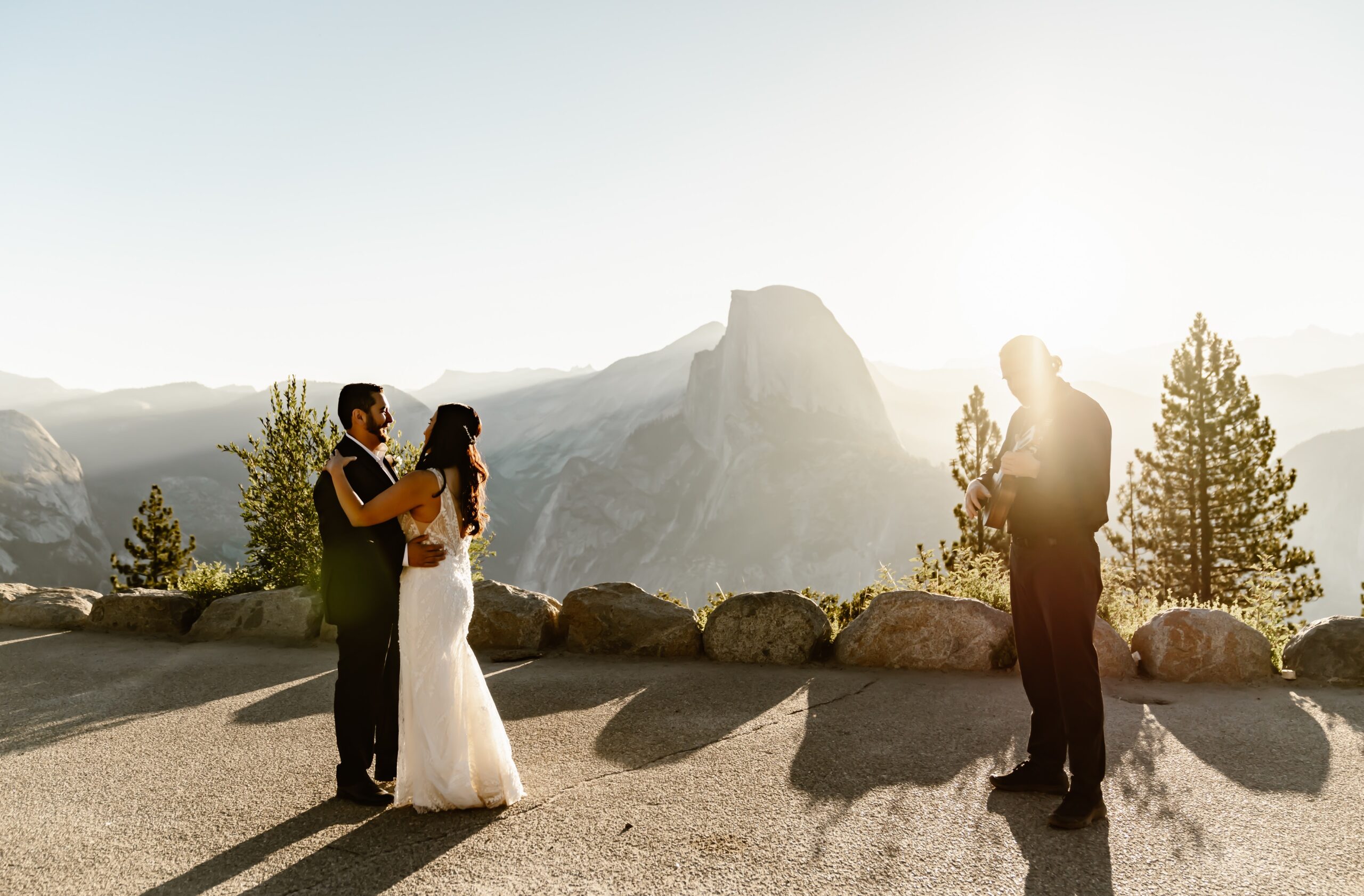 Bride and groom have intimate wedding dance in Yosemite