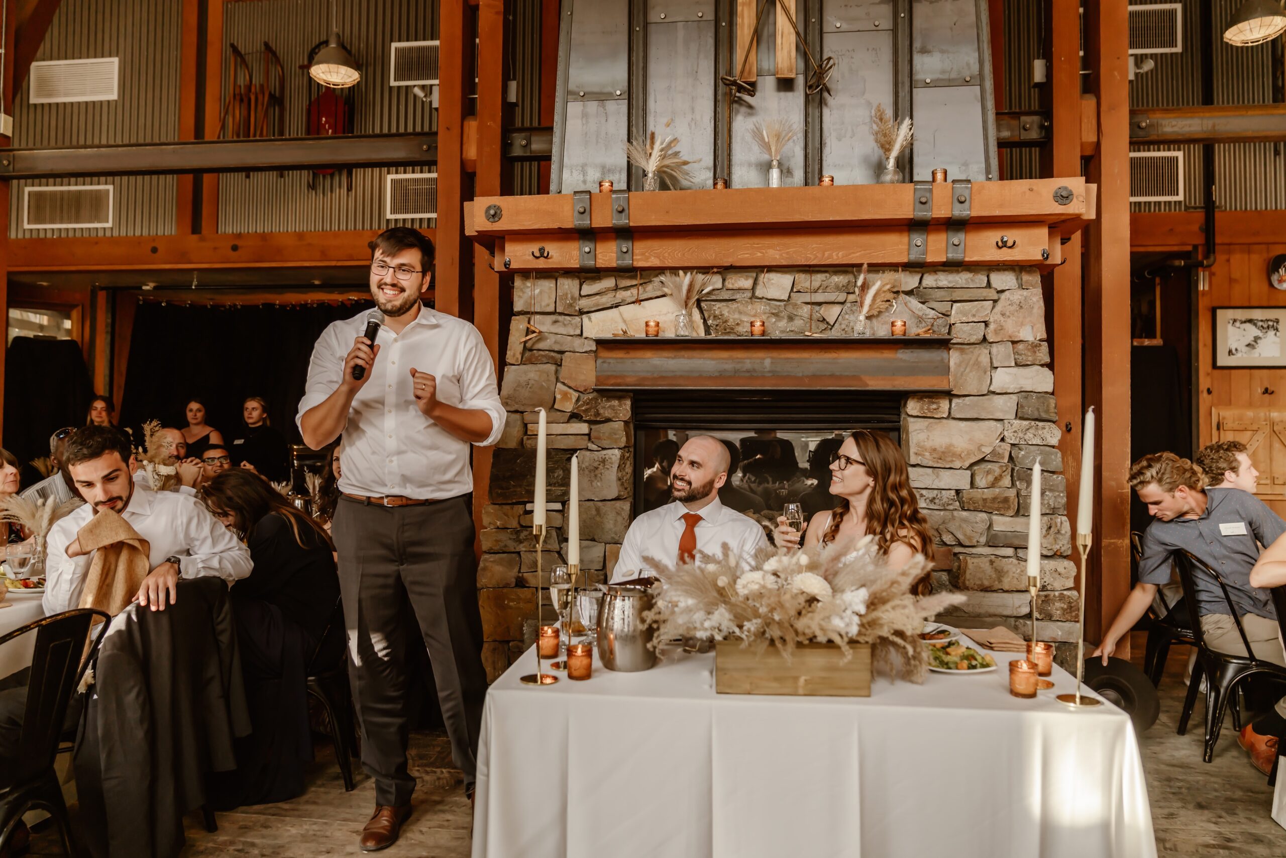 Wedding toasts at the Mammoth Lakes wedding reception