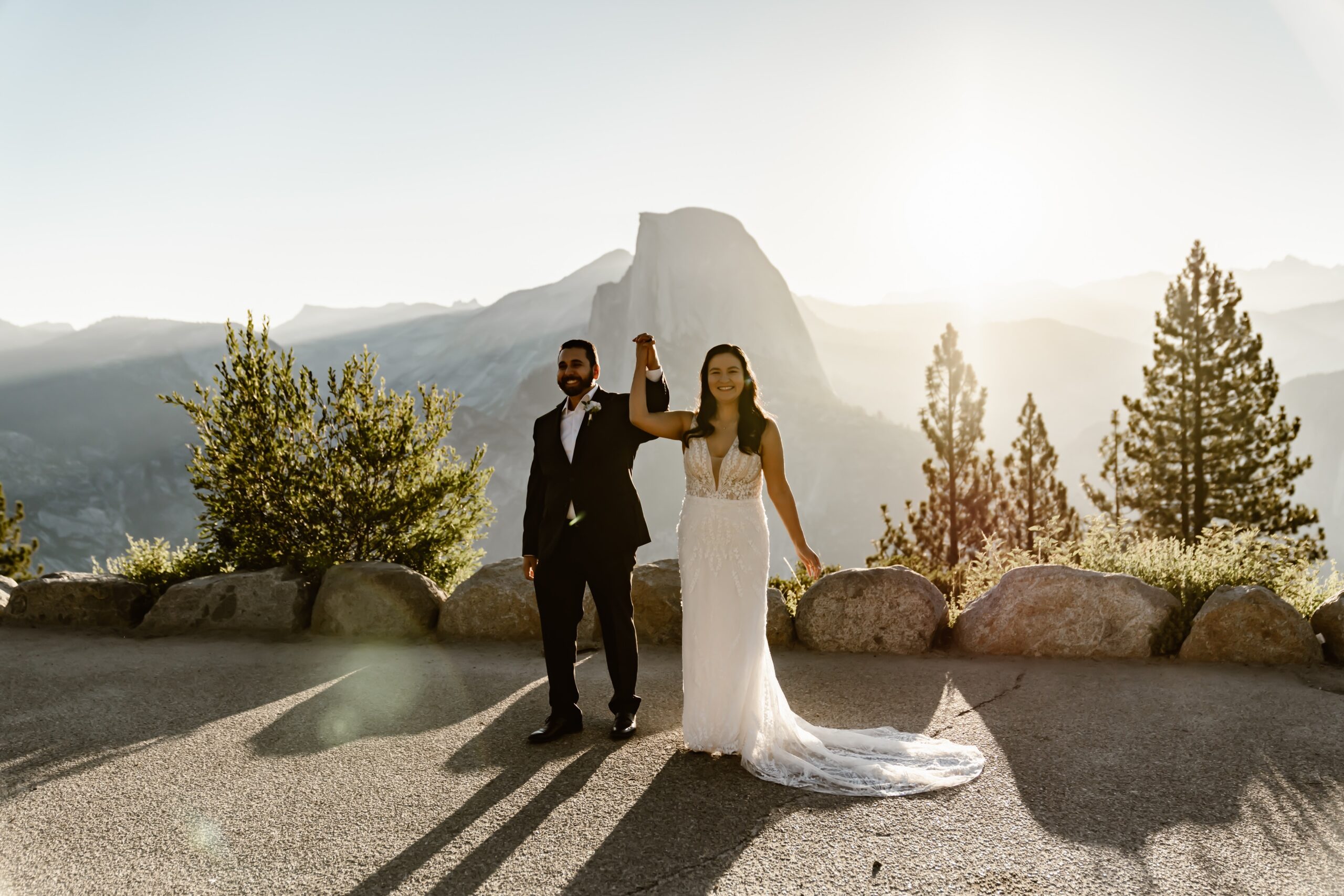 Couple celebrates after Glacier Point wedding ceremony