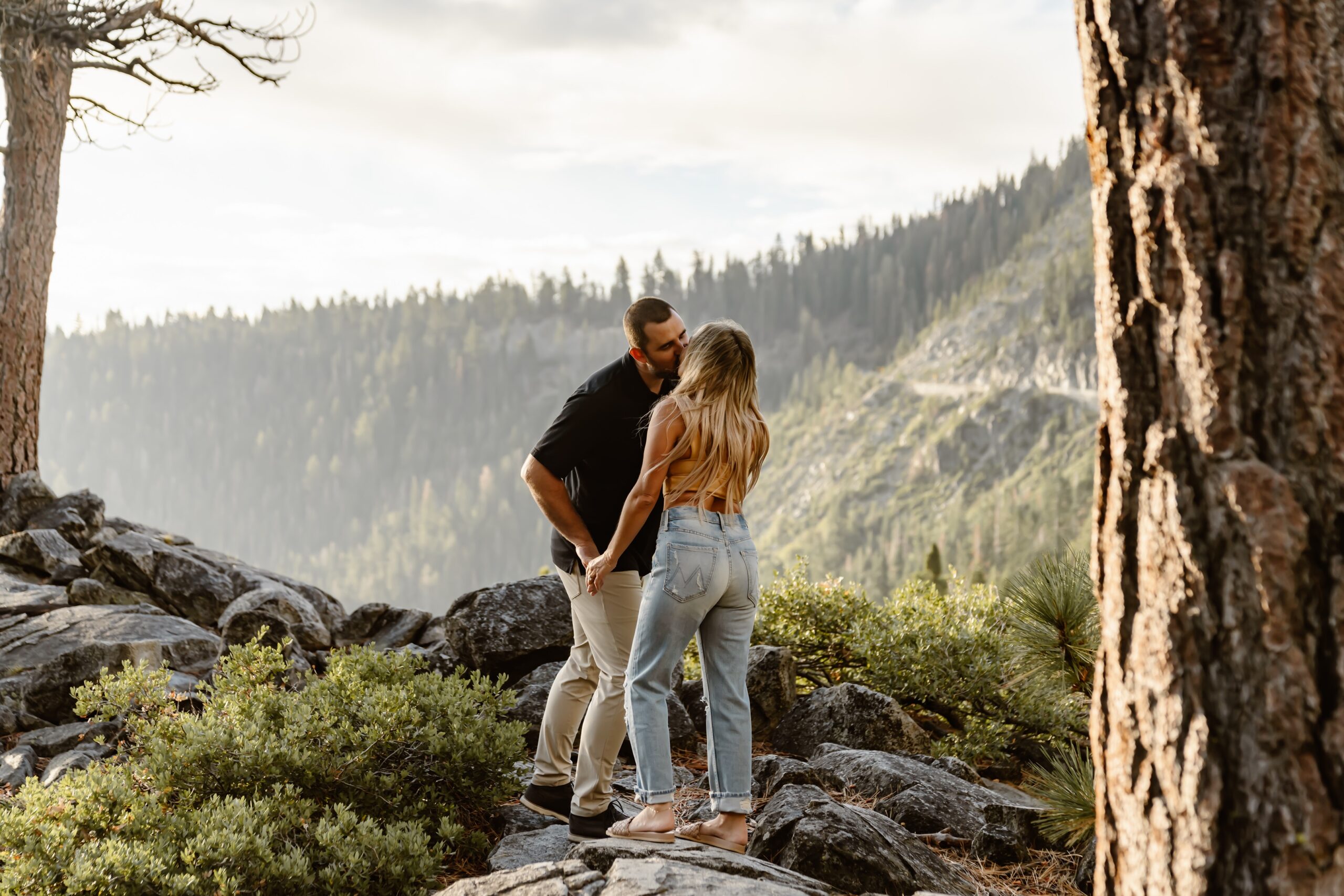 Man and woman kiss during Lake Tahoe photo session