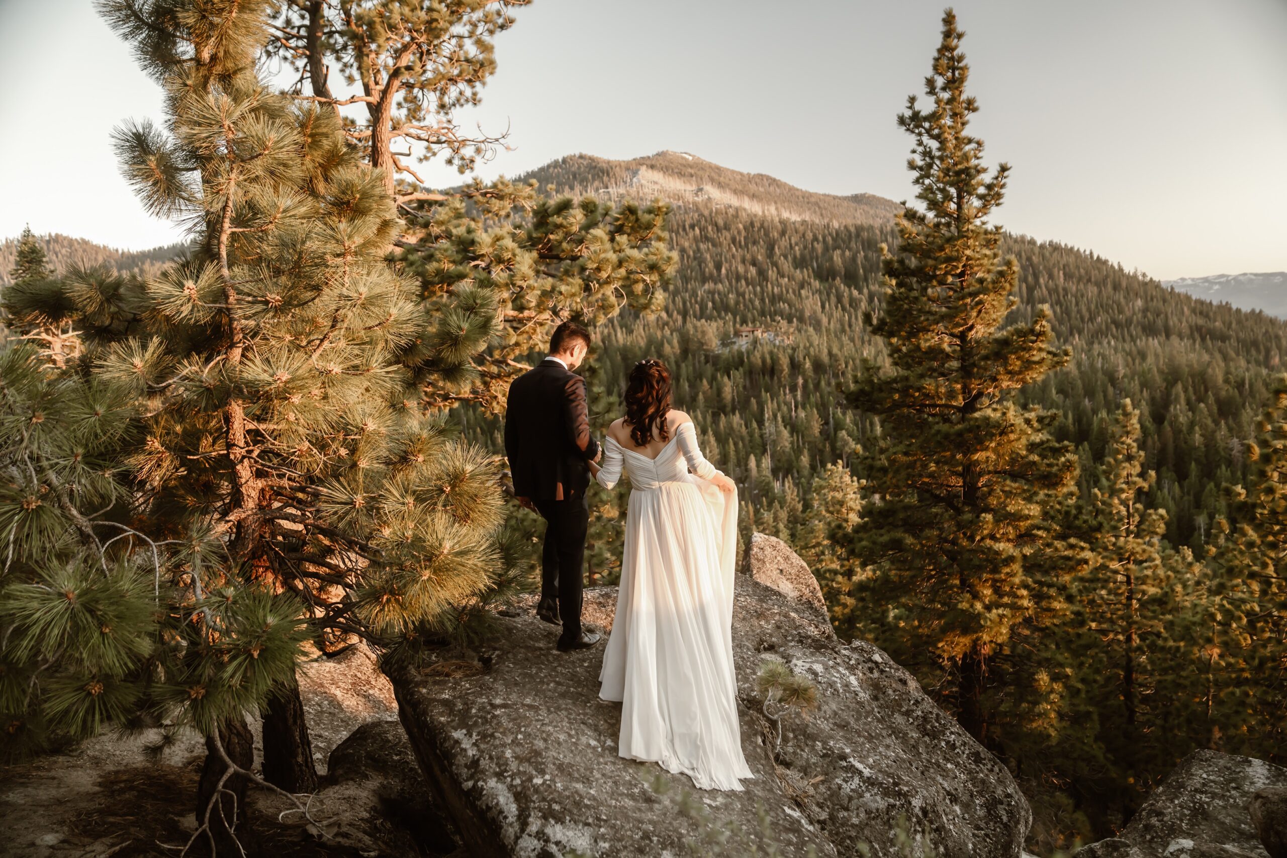 Bride and groom explore Tahoe Blue Estate