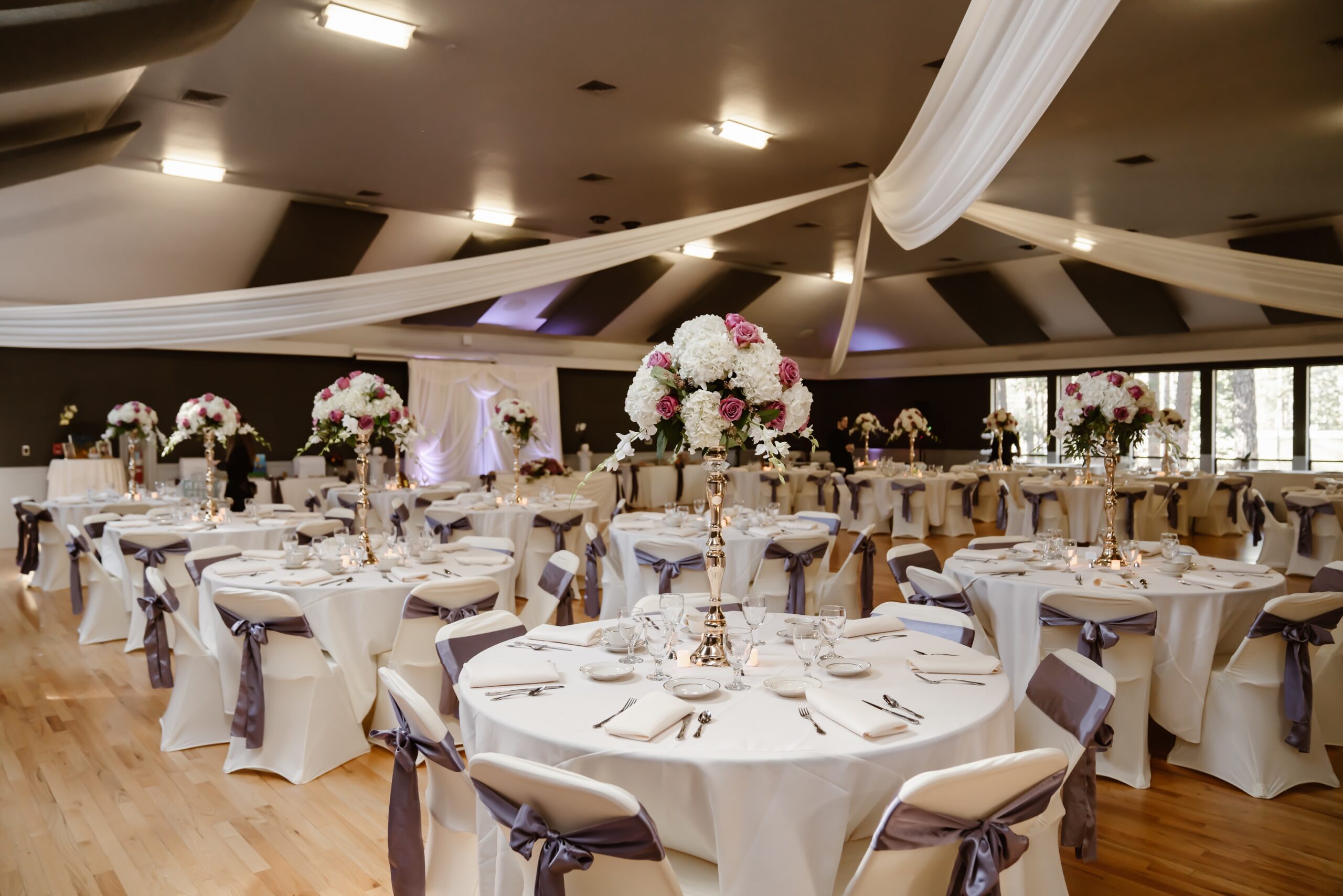 Indoor wedding reception at Ponderosa Hall at the Nevada Country Fairgrounds