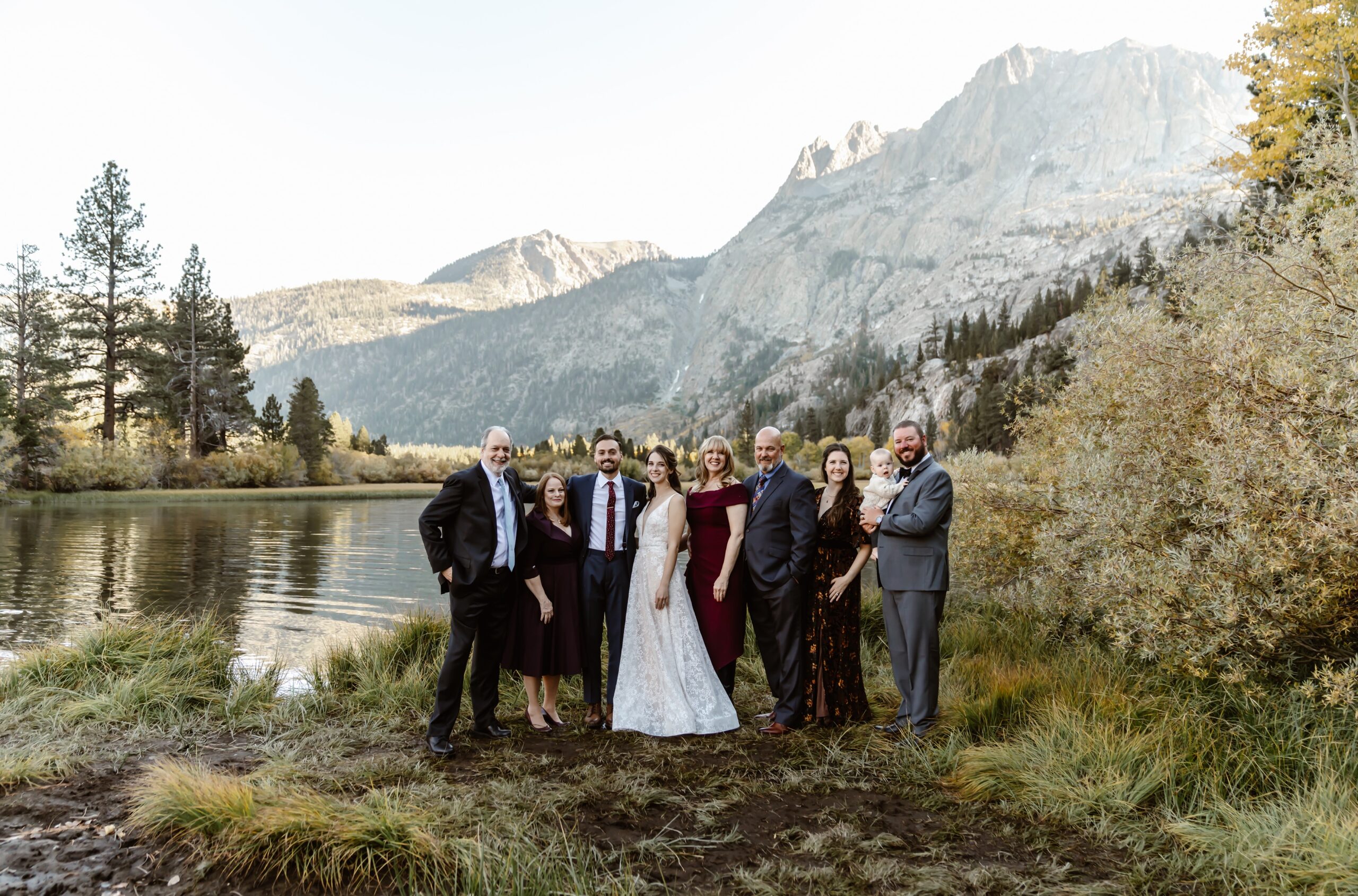 Guests smile at the Mammoth Lakes elopement