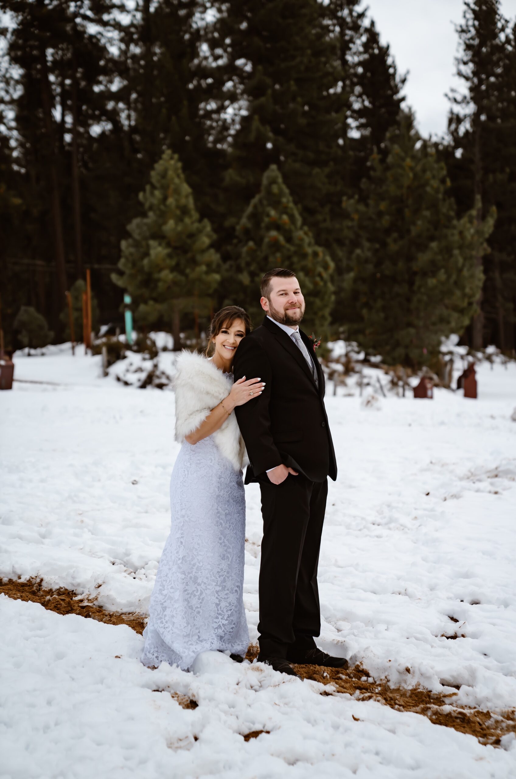 Man and woman at their Zephyr Cove winter elopement