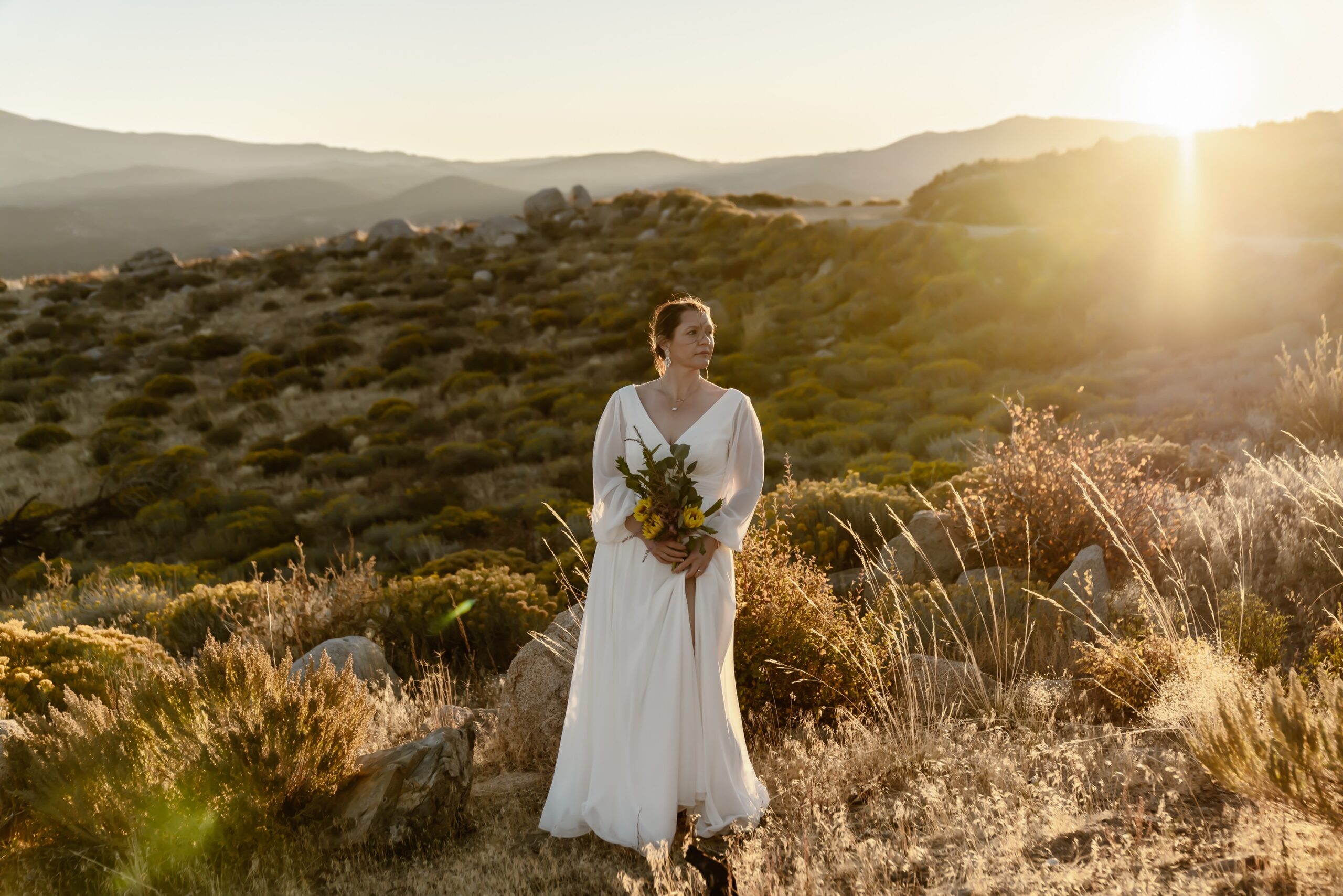 Bridal portraits at elopement near Mono Lake