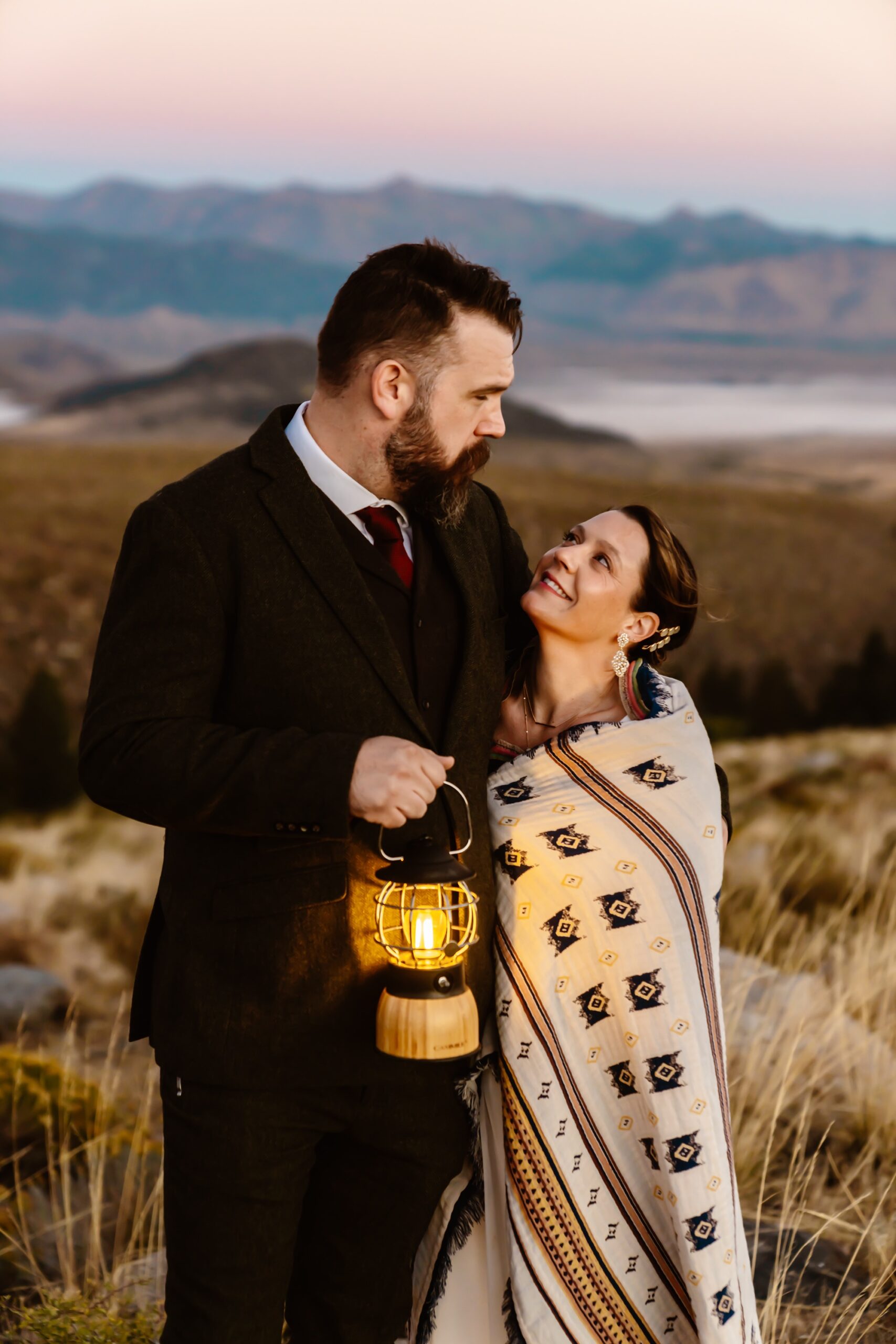 Bride and groom at sunrise elopement