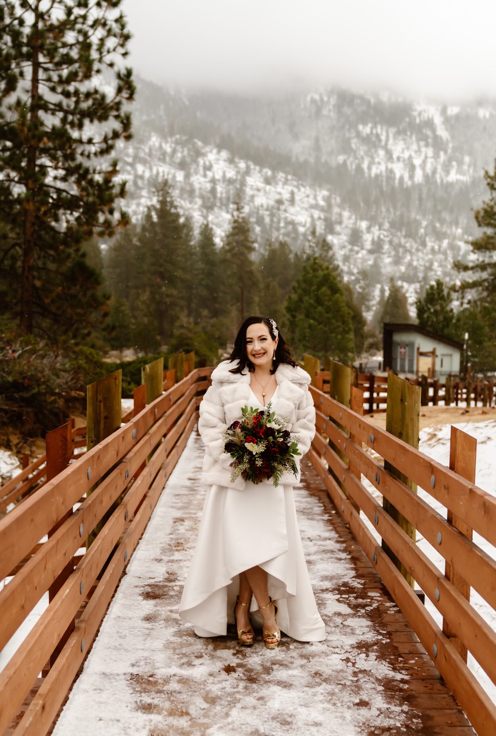 Bride poses in the snow