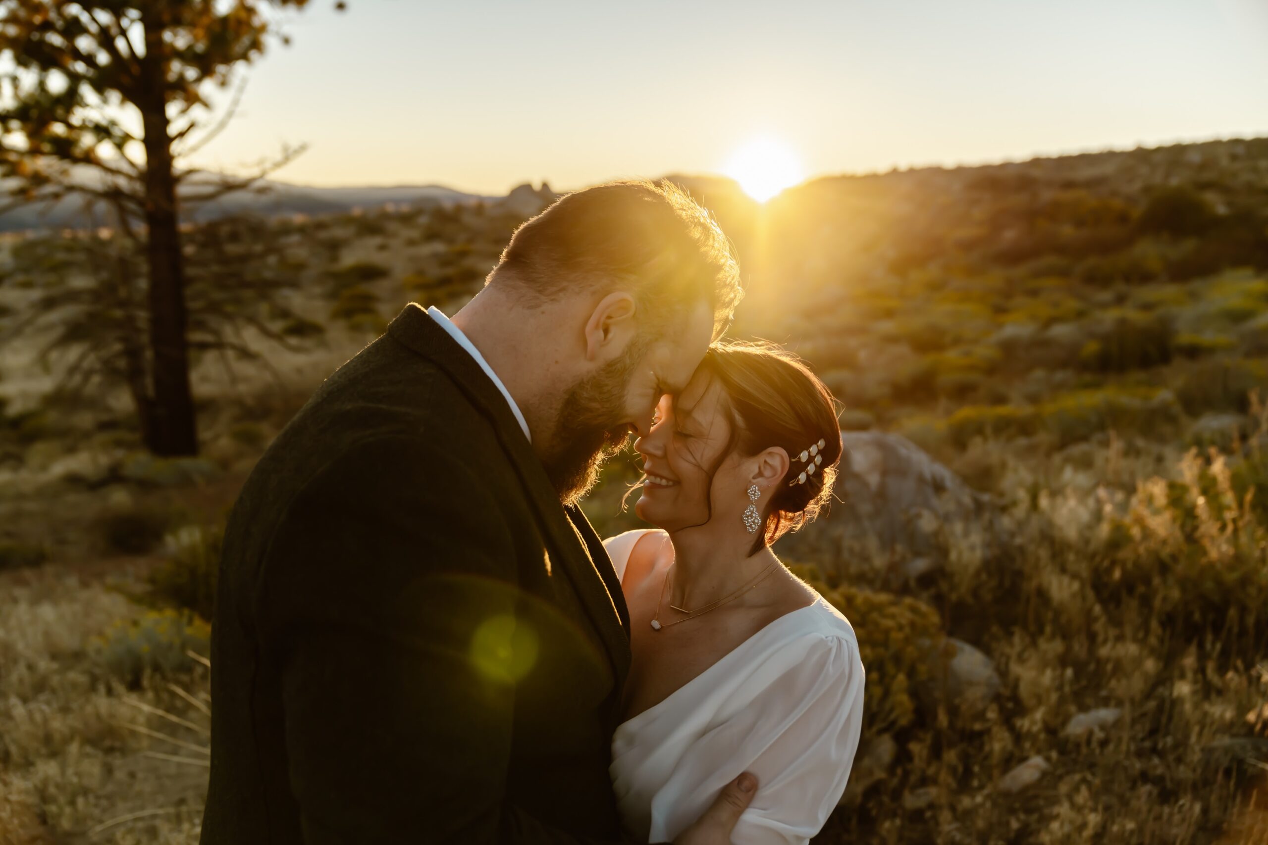 Bride and groom at sunrise before their intimate elopement ceremony
