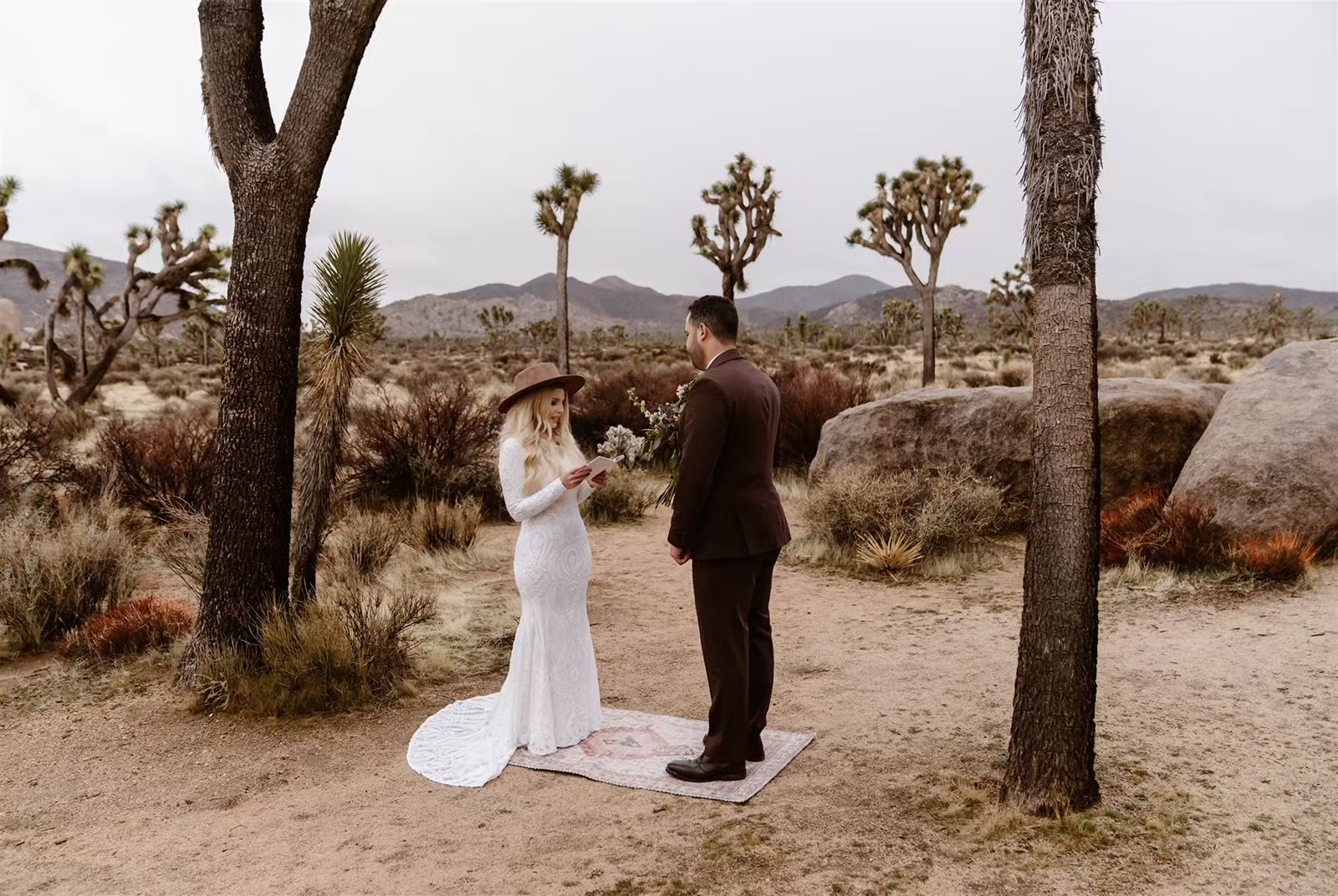 Bride and groom say their vows at their Joshua Tree elopement