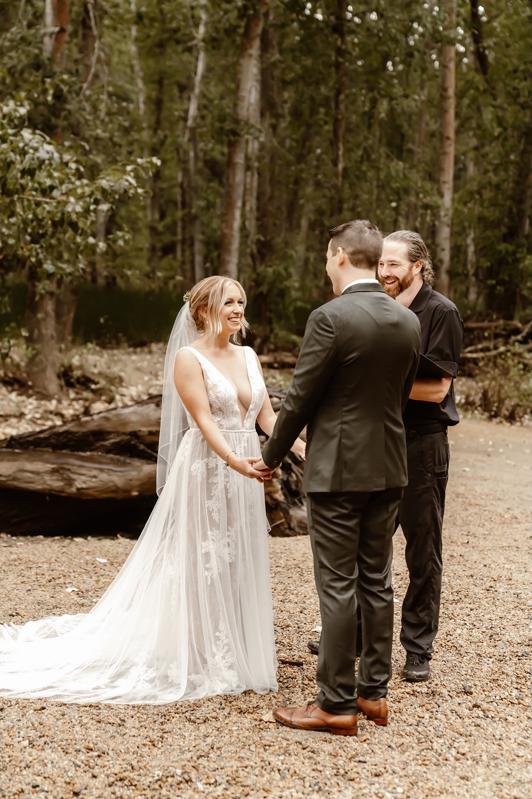 Bride and groom say vows at their intimate Yosemite wedding