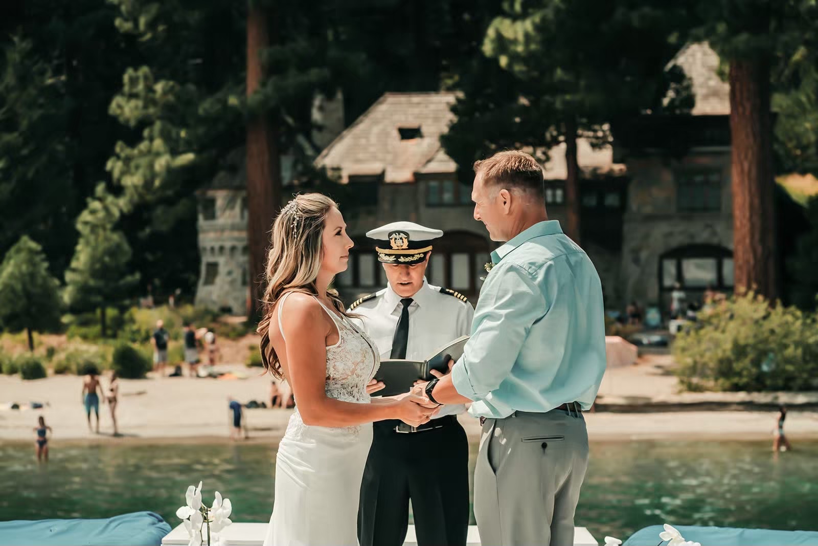Wedding ceremony at the Lake Tahoe boat wedding