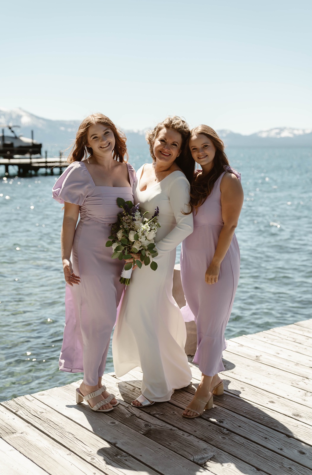Bride with daughters at the Lake Tahoe airbnb wedding