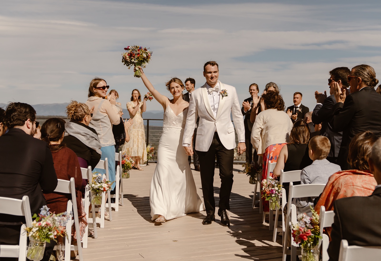 Bride and groom exit their Palisades wedding ceremony