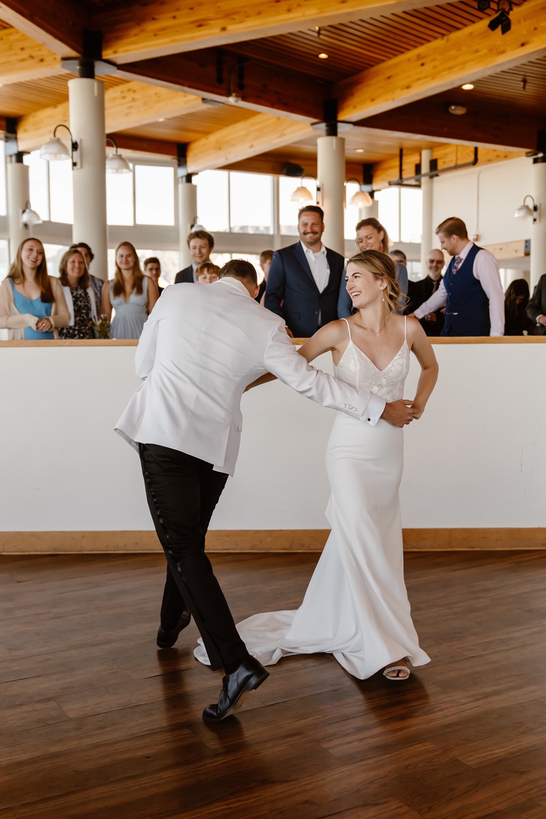 Bride and groom have first dance at their Palisades Tahoe wedding