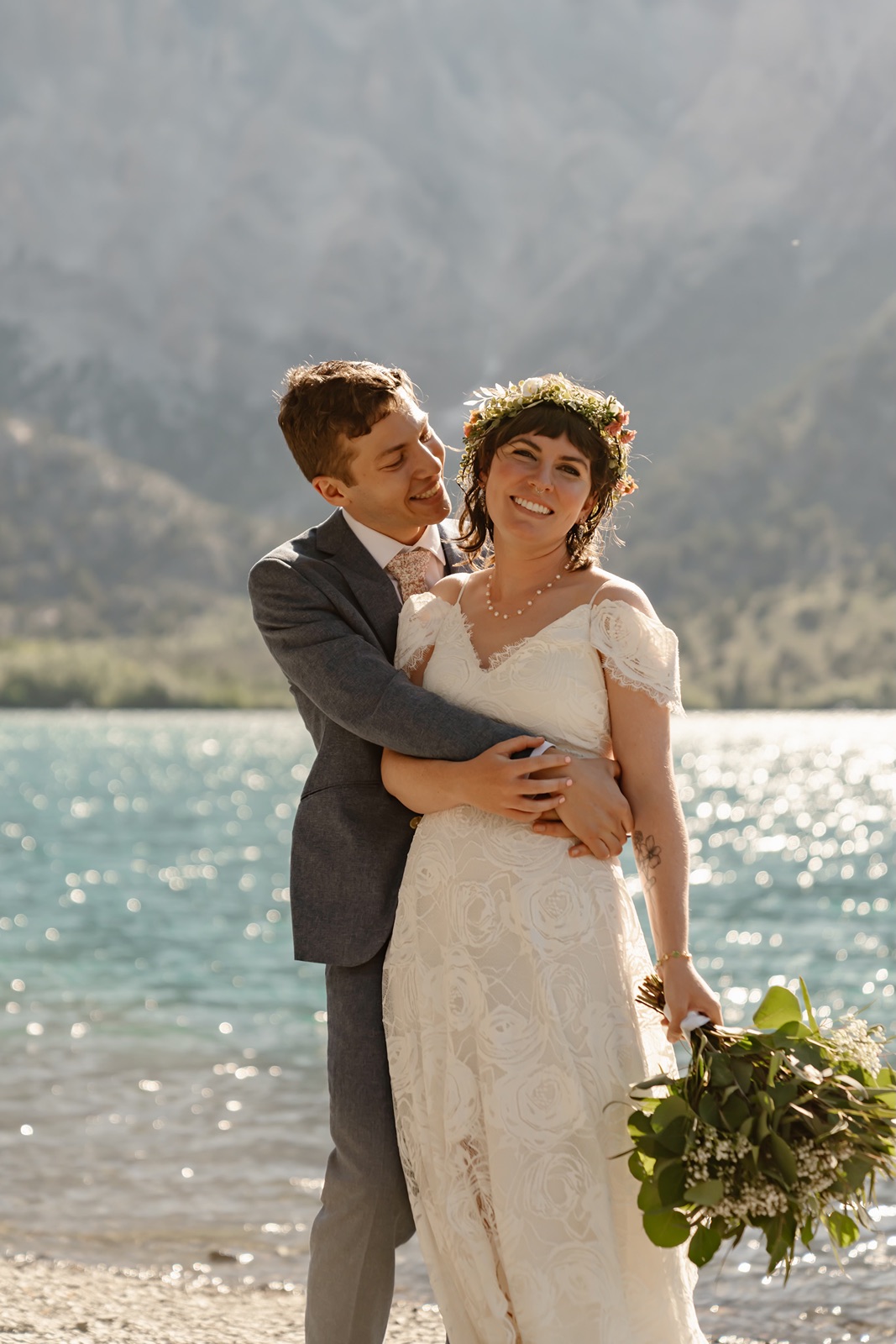 Bride and groom at their Convict Lake Resort wedding