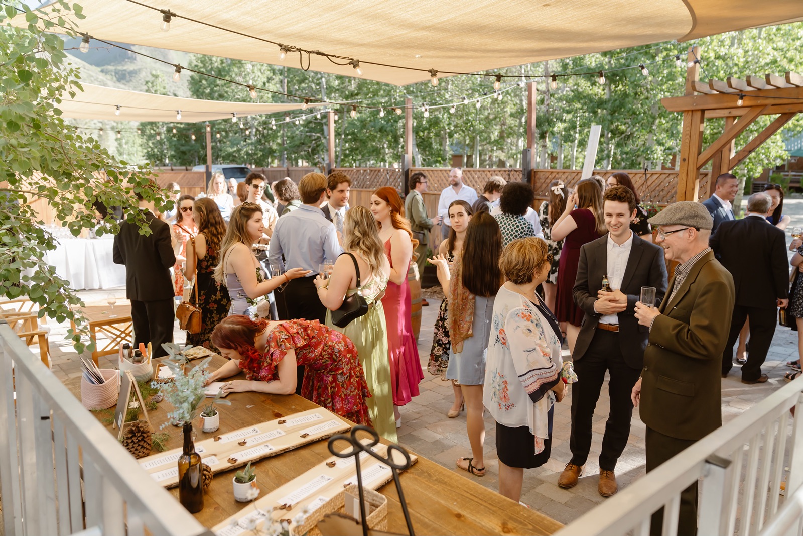 Guests mingled and enjoyed an outdoor cocktail hour at Convict Lake Resort