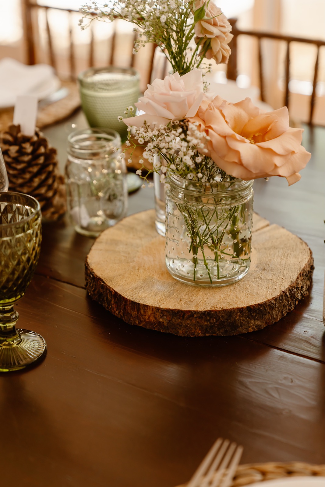 Beautiful peach flowers for the Convict Lake Resort wedding reception decor