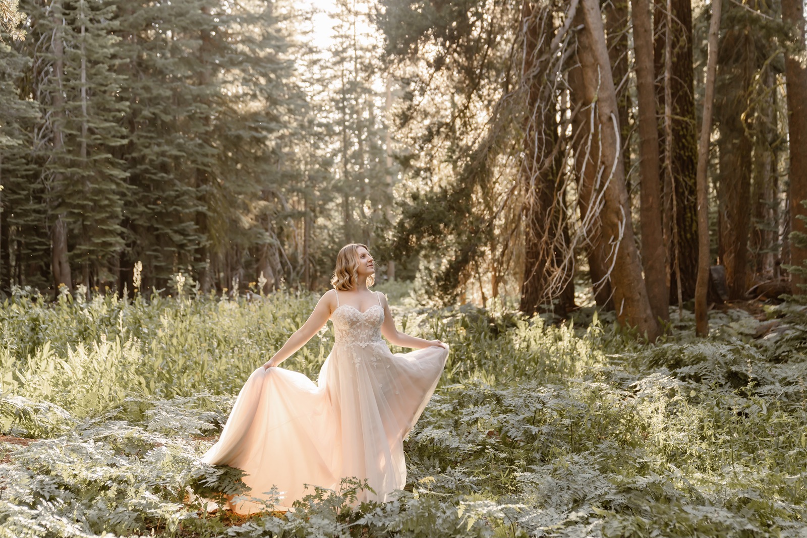 Bride in the forest of Yosemite National Park