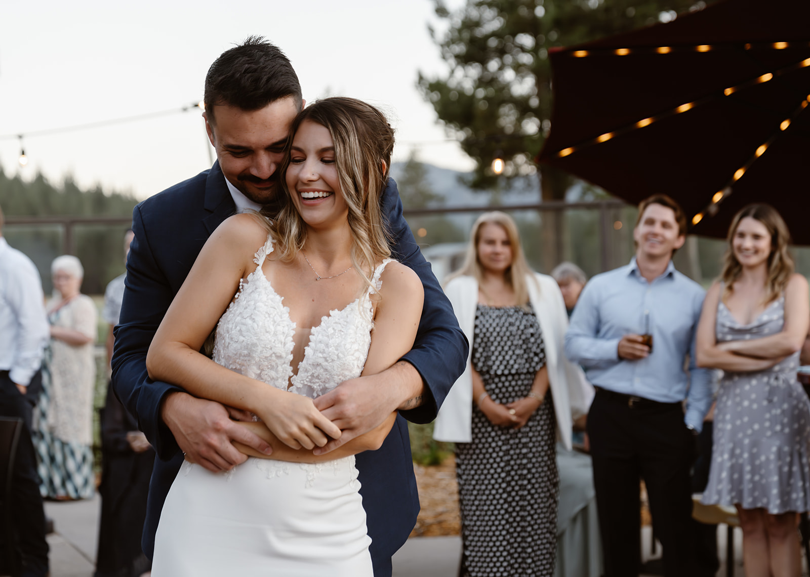 Bride and groom share a first dance at the Lake Tahoe Golf Course wedding reception