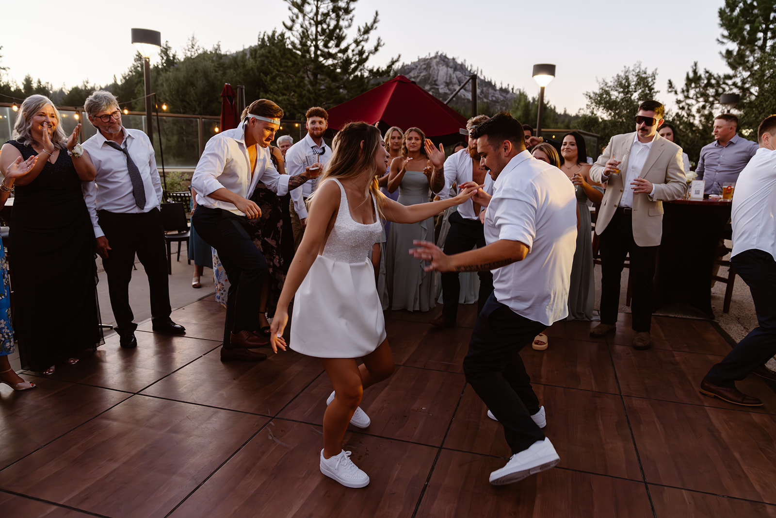 Bride and groom dance at the Lake Tahoe Golf Course wedding reception