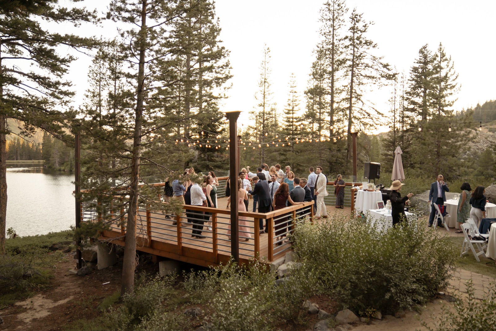 Guests enjoy the outdoor Truckee wedding reception