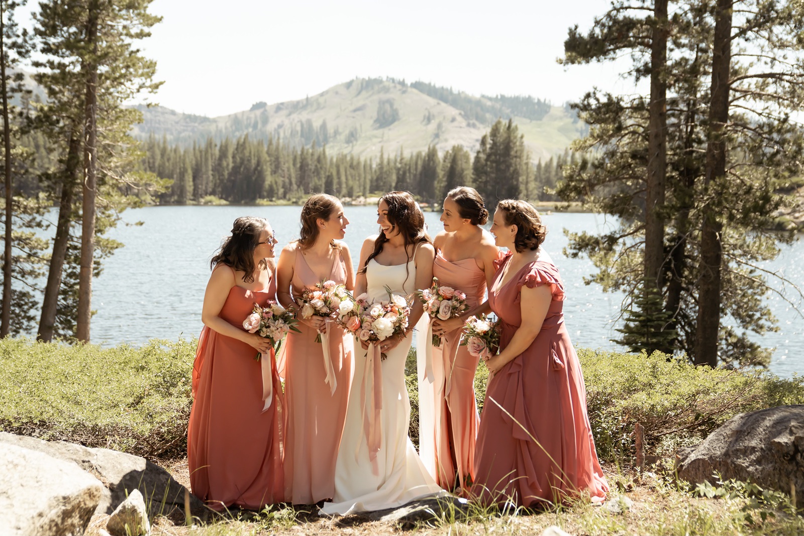 Bride with her bridesmaids at the Truckee wedding venue