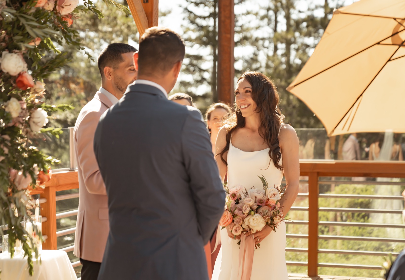 Bride and groom say their vows at the Truckee wedding