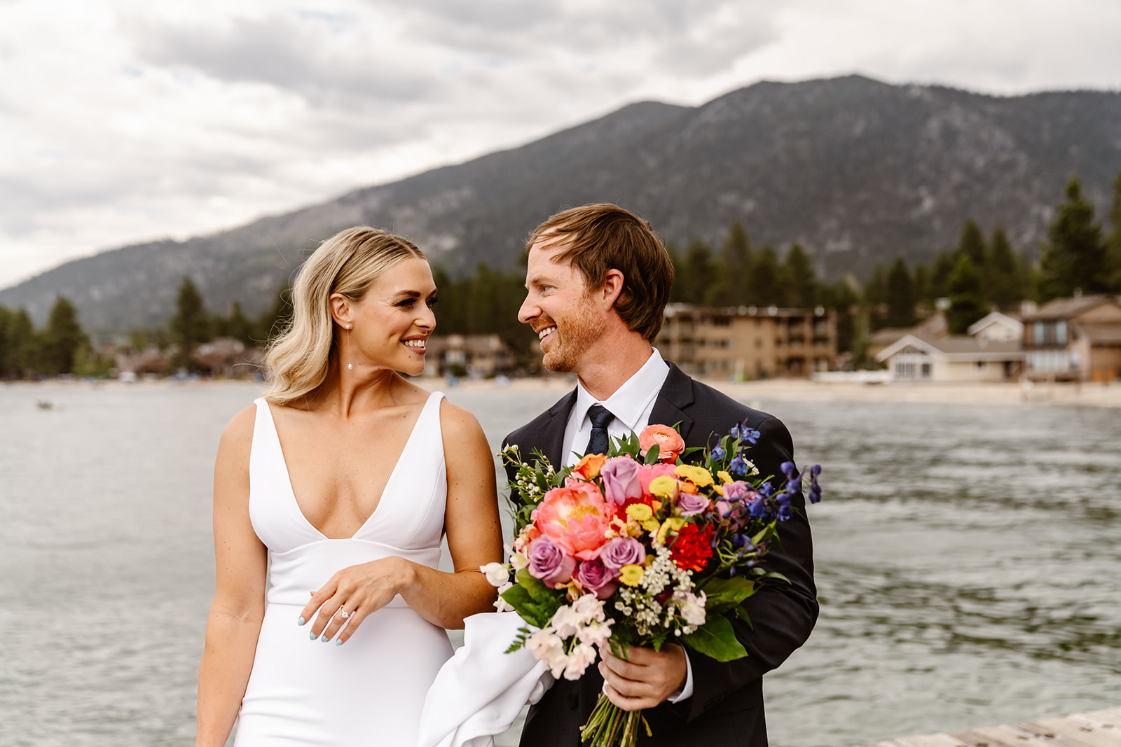 bride and groom at their Lake Tahoe wedding