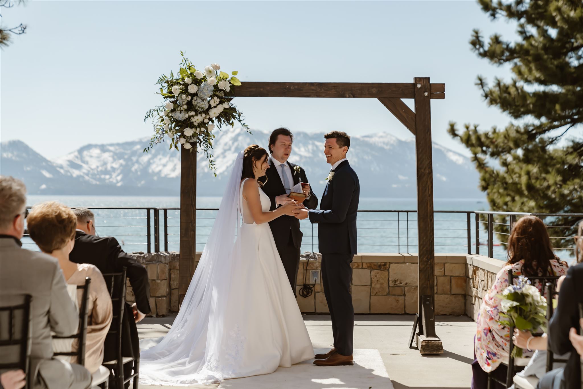 Bride and groom say their vows at the Lake Tahoe wedding