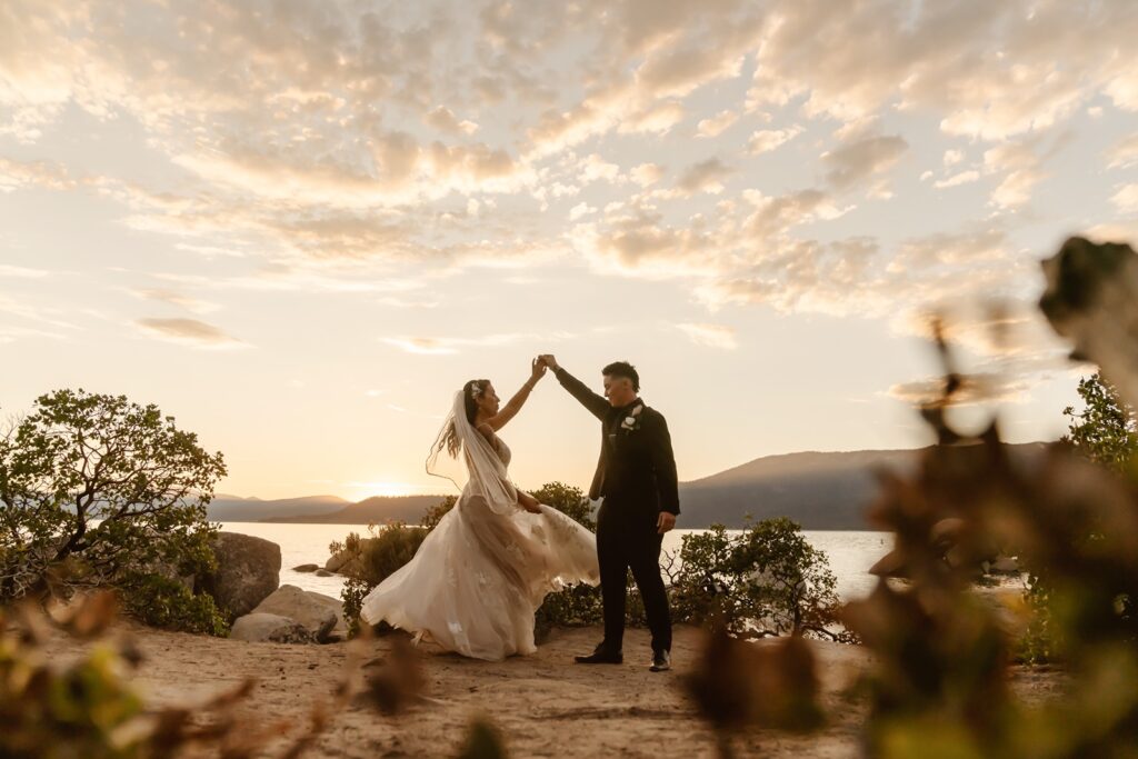 Couple dances at Sand Harbor elopement