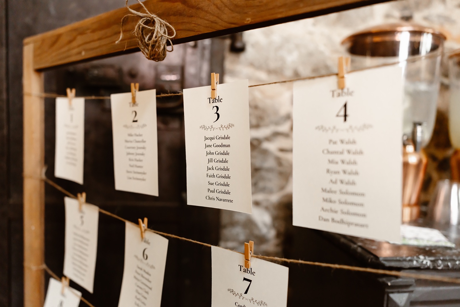 Wedding seating chart for the Miners Foundry wedding reception