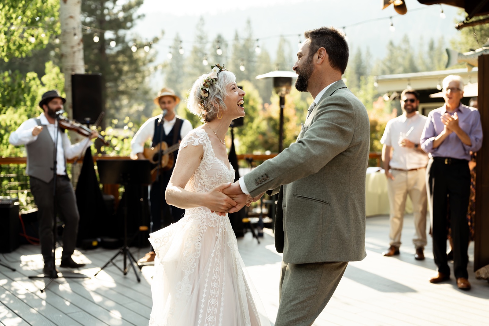 Bride and groom dancing at their Rainbow Lodge wedding reception